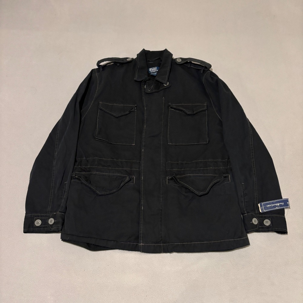 Polo Ralph Lauren Mens‎ Black Cotton Field Jacket Military Utility Coat Large